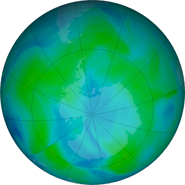 Antarctic ozone map for 05 January 2022